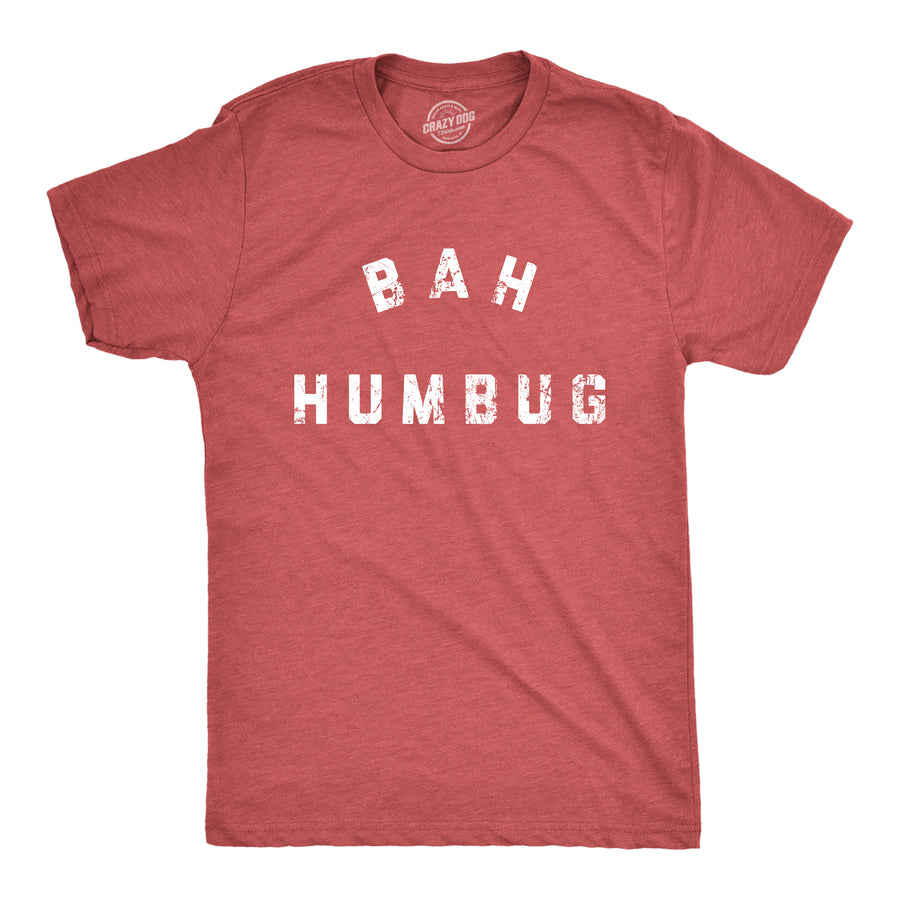 Funny Heather Red - BAH Bah Humbug Mens T Shirt Nerdy Christmas Tee