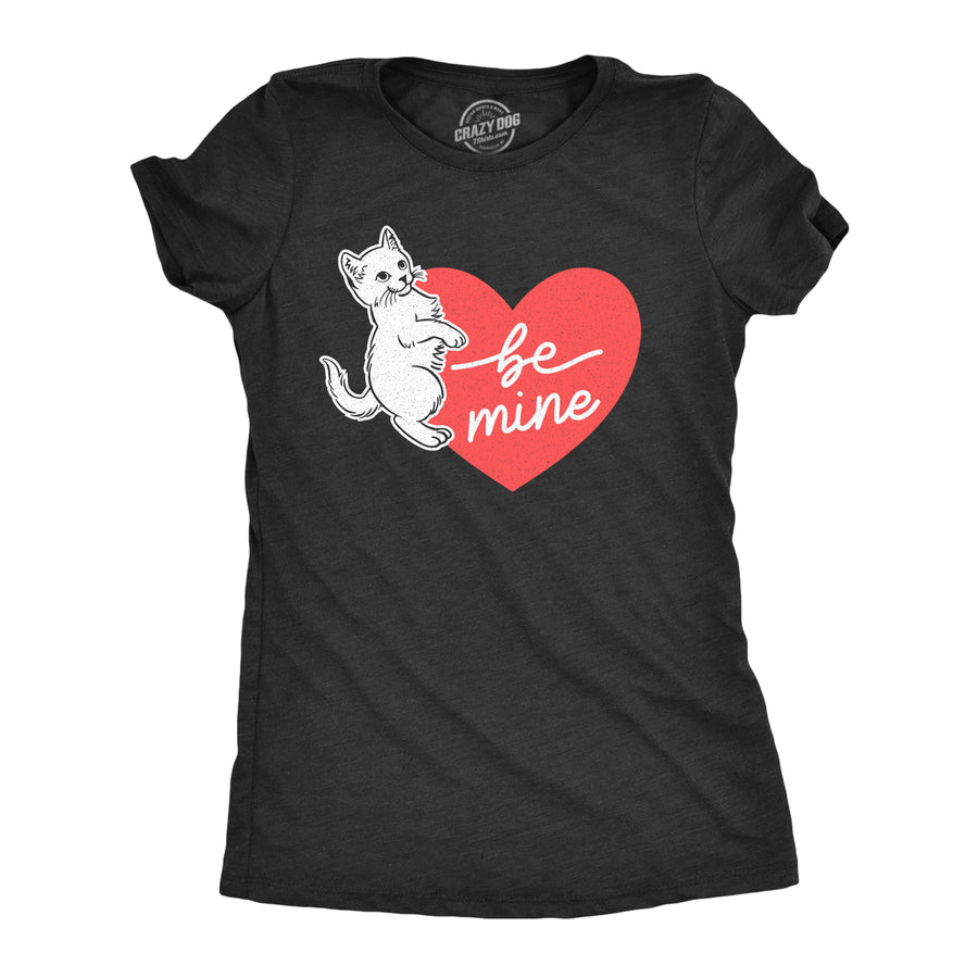 Funny Heather Black Be Mine Cat Womens T Shirt Nerdy Valentine's Day Cat Tee