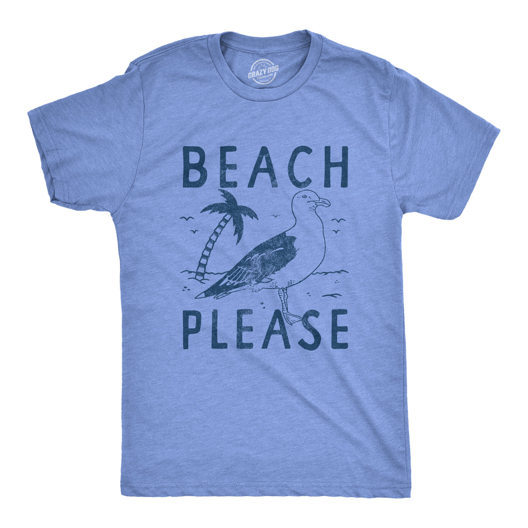 Funny Light Heather Blue - BEACH Beach Please Mens T Shirt Nerdy Vacation Tee