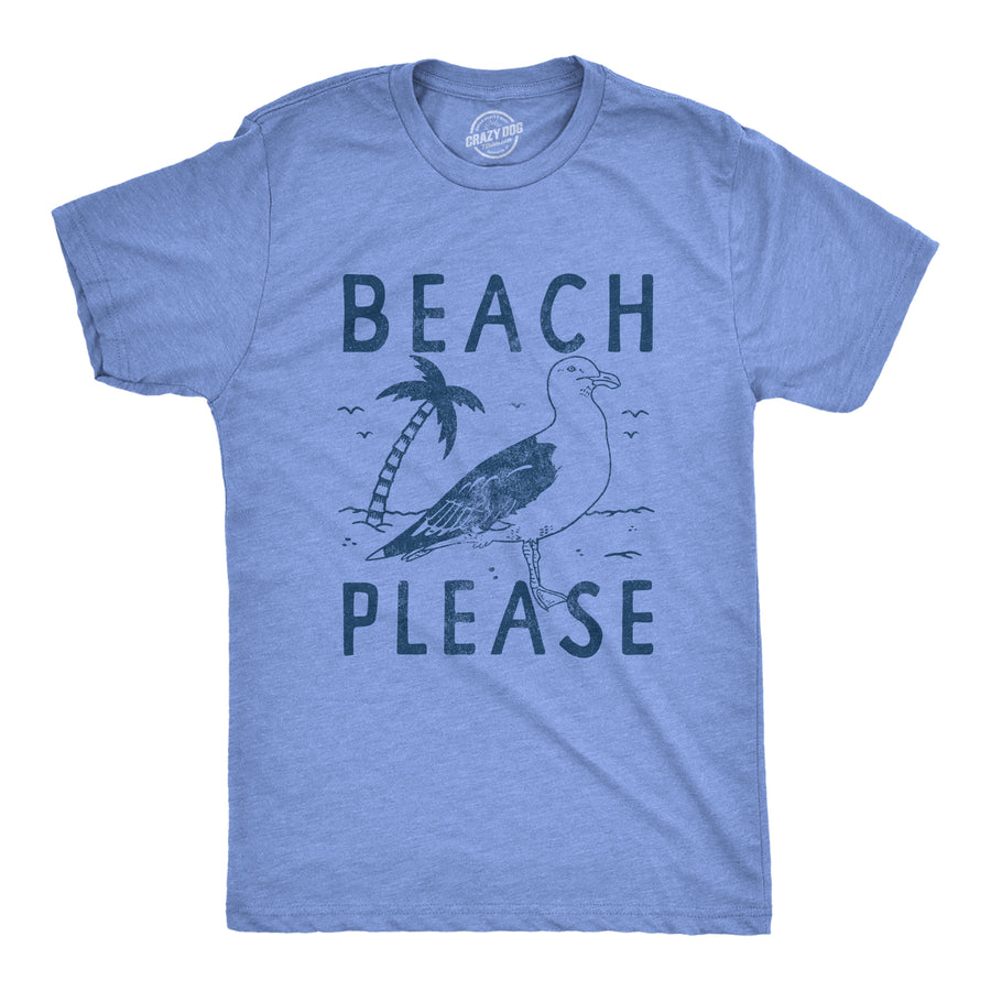 Funny Light Heather Blue - BEACH Beach Please Mens T Shirt Nerdy Vacation Tee