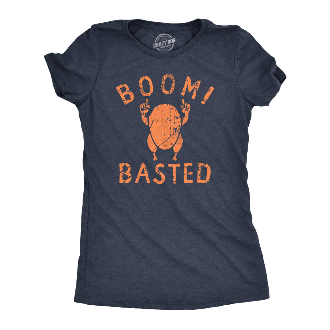 Funny Heather Navy - BASTED Boom Basted Womens T Shirt Nerdy Thanksgiving Food Tee