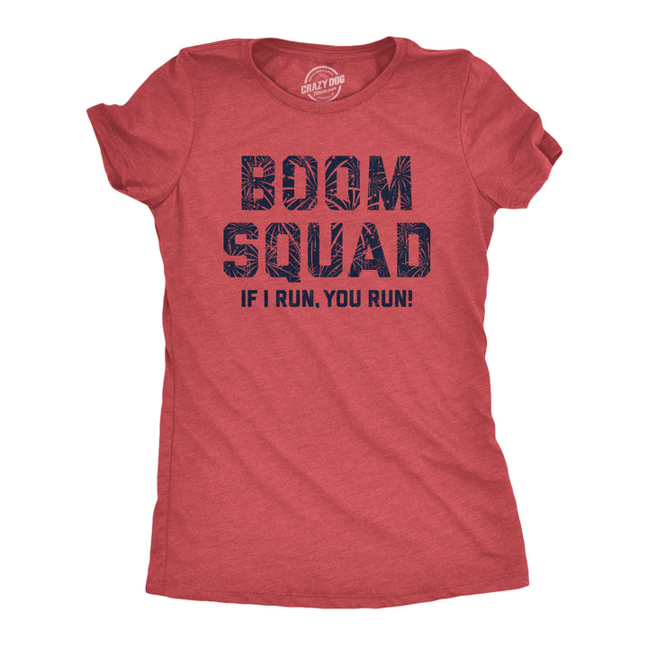 Funny Heather Red Boom Squad Womens T Shirt Nerdy Fourth of July Sarcastic Tee