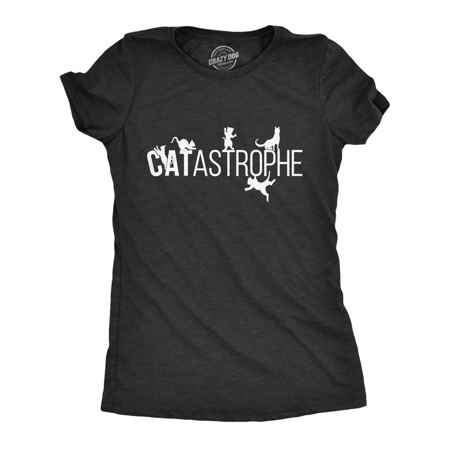 Funny Heather Black Catastrophe Womens T Shirt Nerdy Cat sarcastic Tee