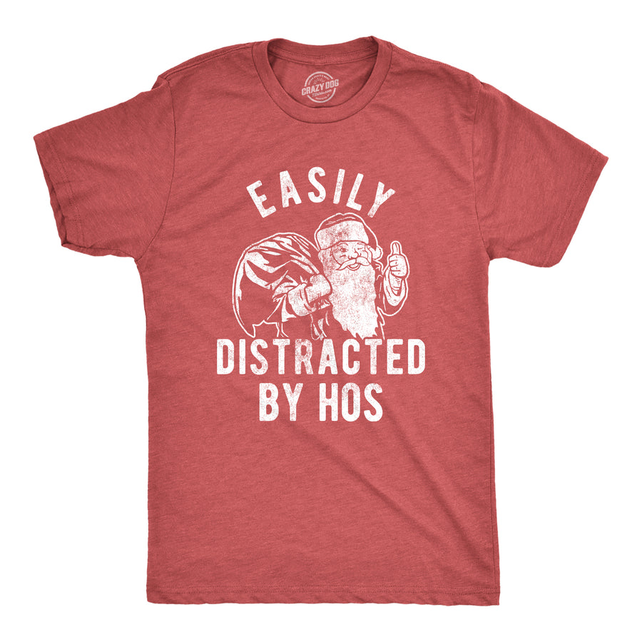 Funny Heather Red Easily Distracted By Hos Mens T Shirt Nerdy Christmas Sarcastic Tee