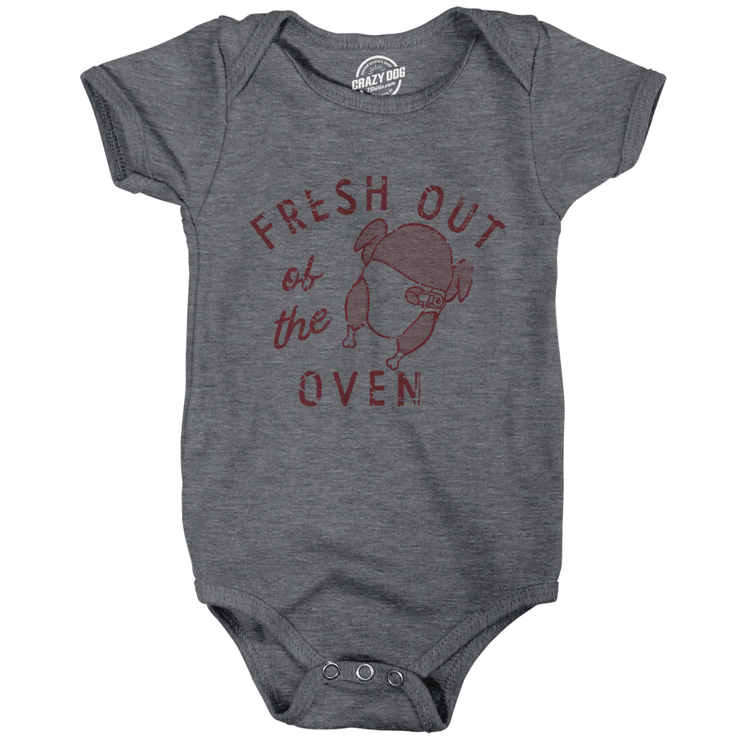 Funny Dark Heather Grey - OVEN Fresh Out Of The Oven Turkey Onesie Nerdy Thanksgiving Food Tee