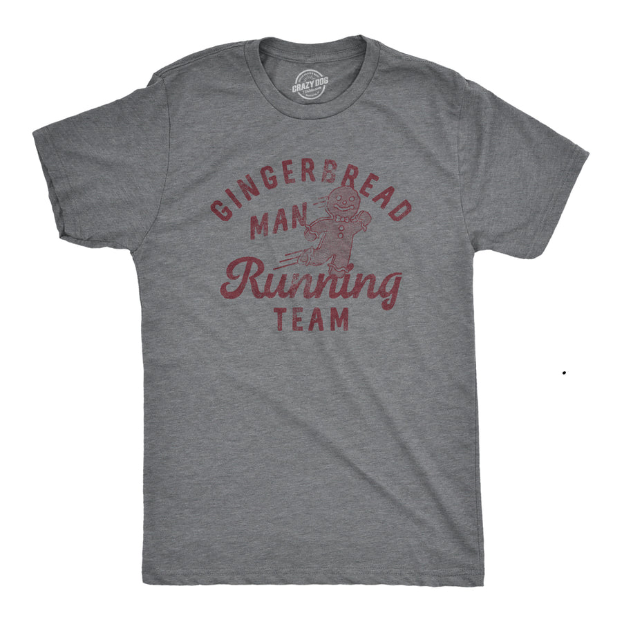 Funny Dark Heather Grey - RUNNING Gingerbread Man Running Team Mens T Shirt Nerdy Christmas Food Sarcastic Tee