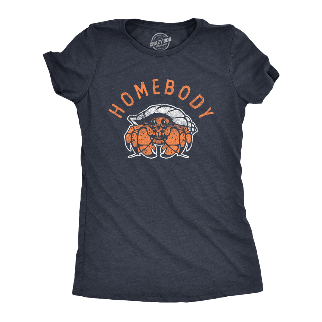 Funny Heather Navy Homebody Crab Womens T Shirt Nerdy animal Tee