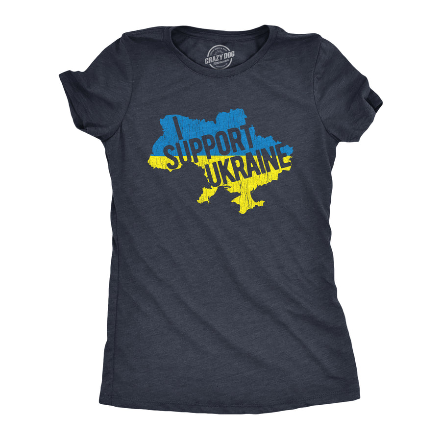 Funny Heather Navy I Support Ukraine Womens T Shirt Nerdy Political Retro Tee