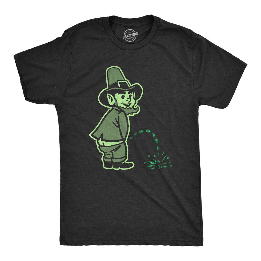 Funny Heather Black Leprechaun Peeing Glitter Mens T Shirt Nerdy Saint Patrick's Day Sarcastic Tee