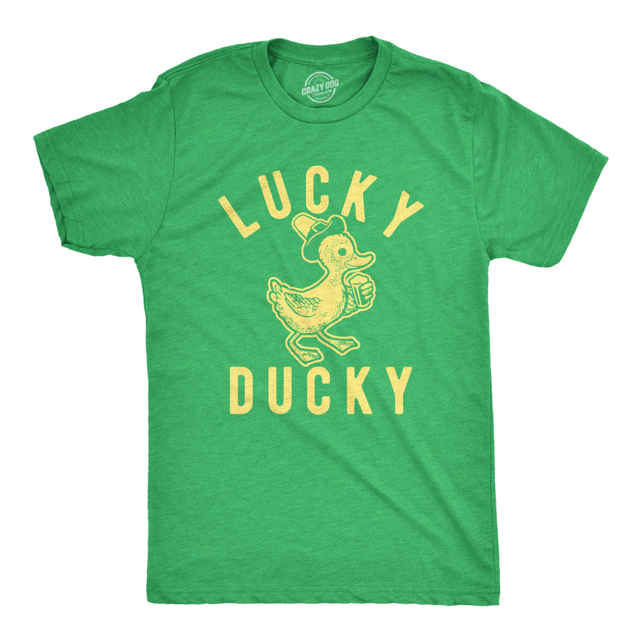 Funny Heather Green Lucky Ducky Mens T Shirt Nerdy Saint Patrick's Day Drinking Tee