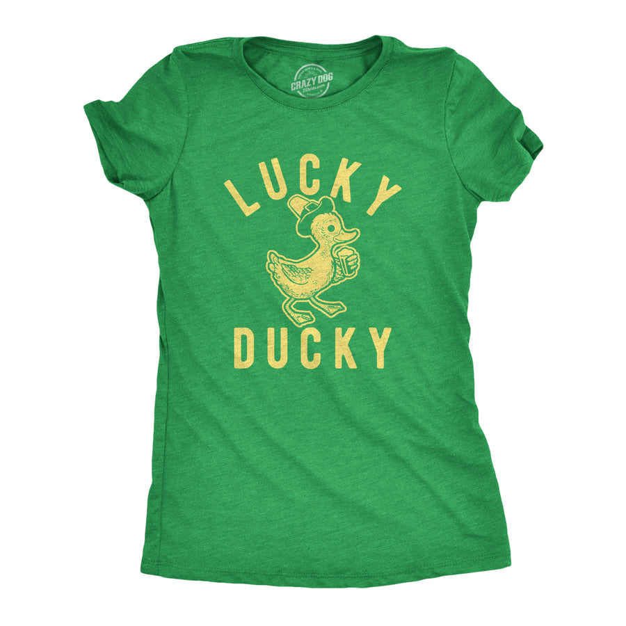 Funny Heather Green Lucky Ducky Womens T Shirt Nerdy Easter Drinking Tee