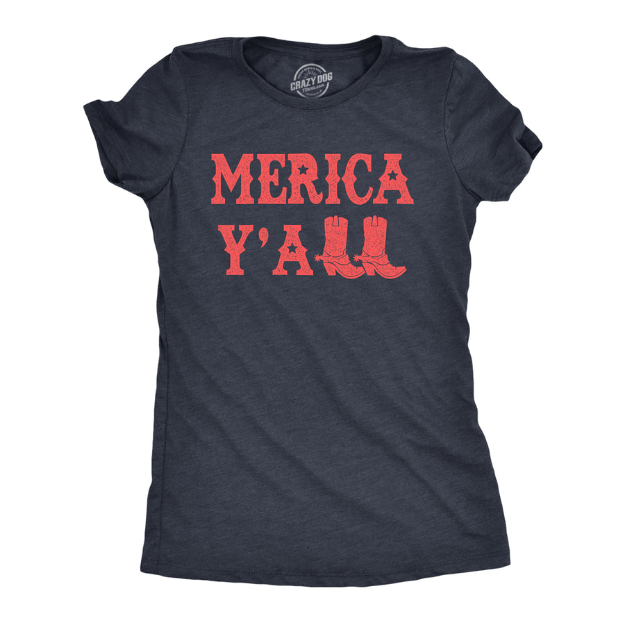 Funny Heather Navy Merica Yall Womens T Shirt Nerdy Fourth of July Tee