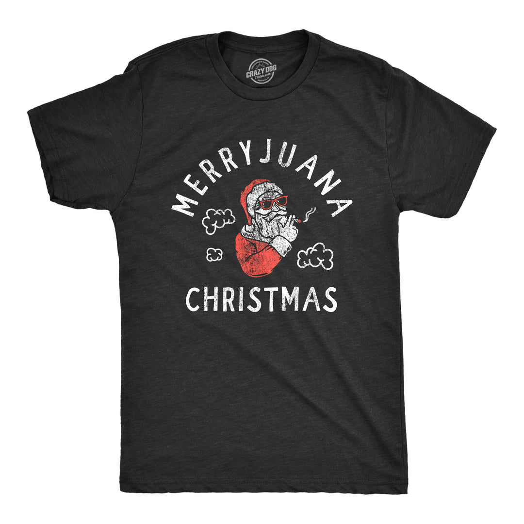 Funny Heather Black Merryjuana Christmas Mens T Shirt Nerdy Christmas 420 Tee