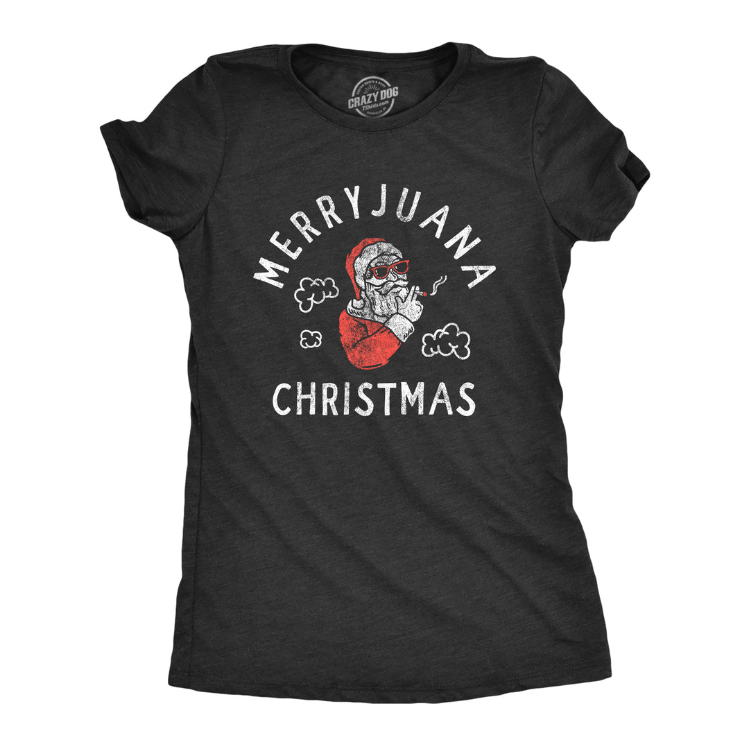 Funny Heather Black Merryjuana Christmas Womens T Shirt Nerdy Christmas 420 Tee