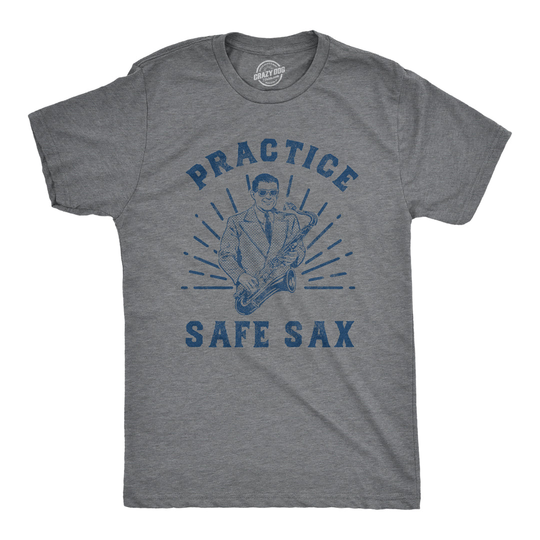 Funny Dark Heather Grey - SAX Practice Safe Sax Mens T Shirt Nerdy music Tee