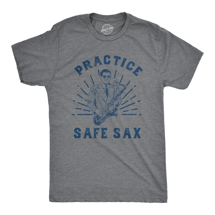 Funny Dark Heather Grey - SAX Practice Safe Sax Mens T Shirt Nerdy music Tee