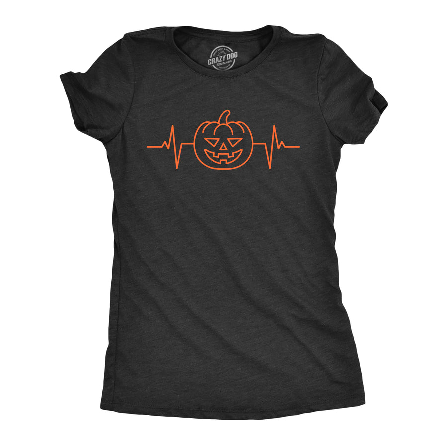 Funny Heather Black Pumpkin Heart Beat Womens T Shirt Nerdy Halloween Sarcastic Tee