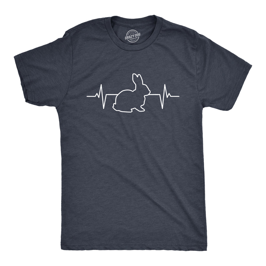 Funny Heather Navy Rabbit Heart Beat Mens T Shirt Nerdy Easter animal Tee