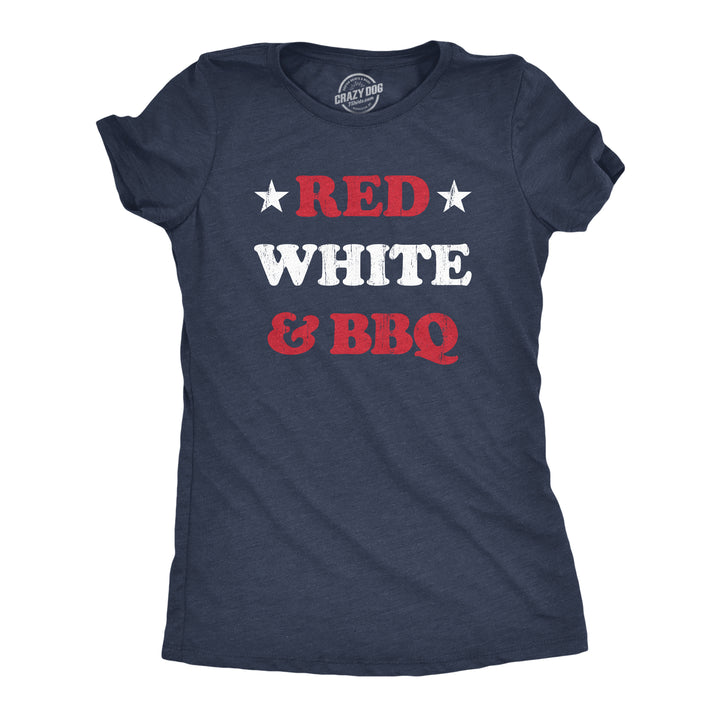 Funny Heather Navy Red White And BBQ Womens T Shirt Nerdy Fourth of July Food Tee