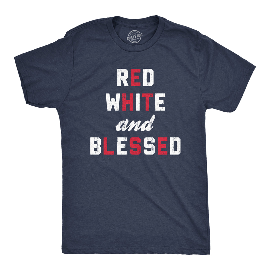 Funny Heather Navy Red White And Blessed Mens T Shirt Nerdy Fourth of July Tee