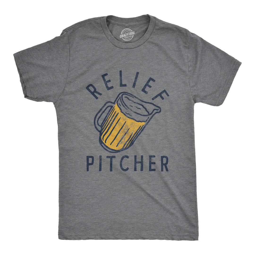 Funny Dark Heather Grey Relief Pitcher Mens T Shirt Nerdy Drinking Beer Beer Tee