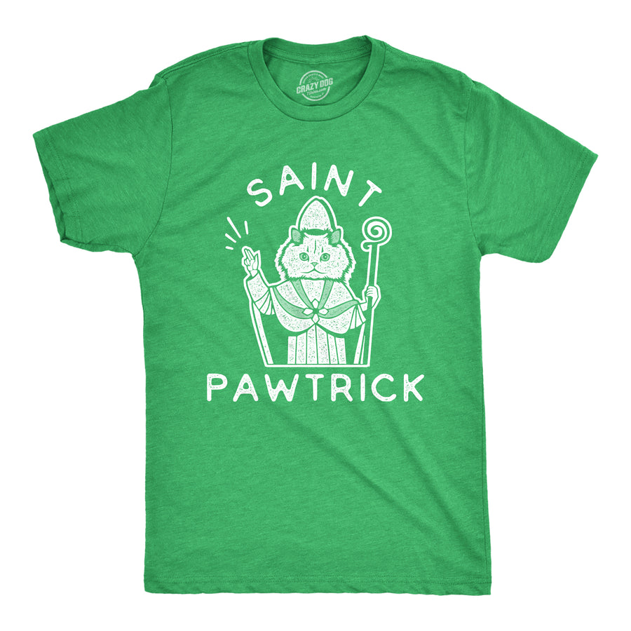 Funny Heather Green Saint Pawtrick Mens T Shirt Nerdy Saint Patrick's Day Cat Tee