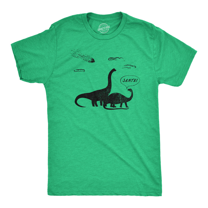 Funny Heather Green - SANTA Santa Dinosaurs Mens T Shirt Nerdy Christmas Dinosaur Tee