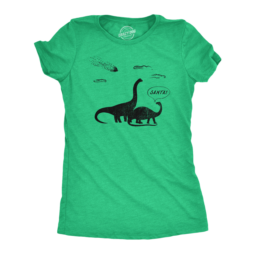 Funny Heather Green - SANTA Santa Dinosaurs Womens T Shirt Nerdy Christmas Dinosaur Tee