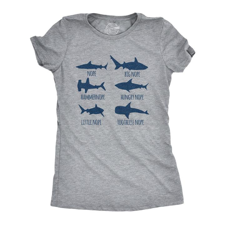 Funny Light Heather Grey Shark Nope Womens T Shirt Nerdy Shark Week Tee