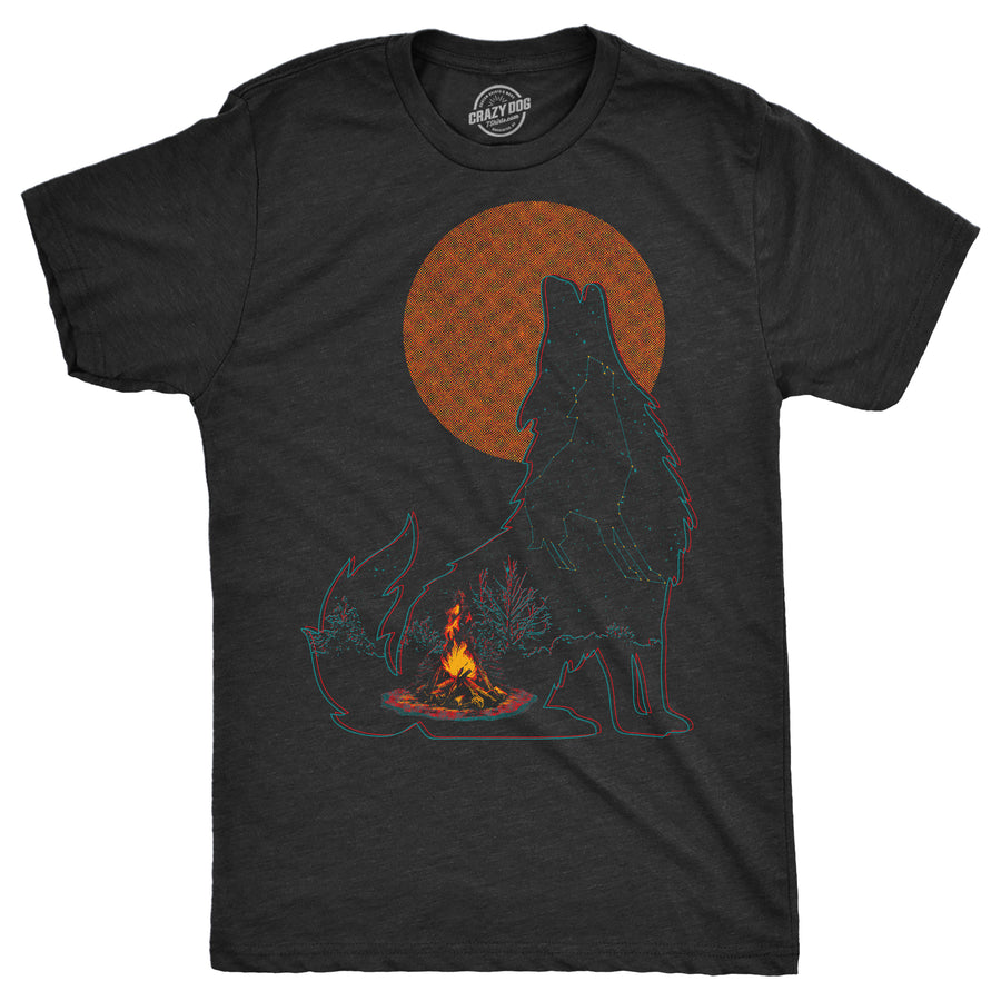 Funny Heather Black - Campfire Wolf Campfire Wolf Mens T Shirt Nerdy camping animal sarcastic Tee