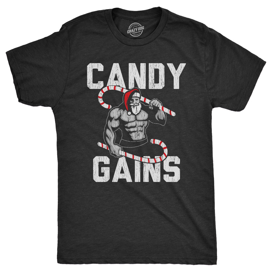 Funny Heather Black - GAINS Candy Gains Mens T Shirt Nerdy Christmas fitness Tee