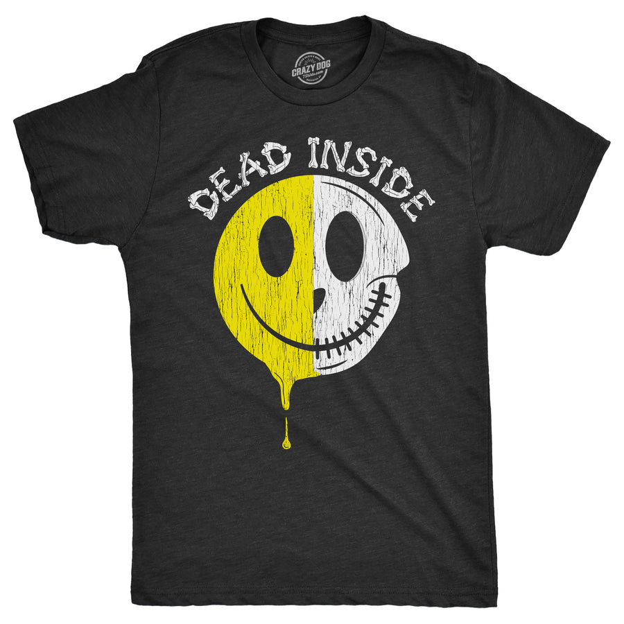 Funny Heather Black - DEAD Dead Inside Smile Mens T Shirt Nerdy Sarcastic Tee