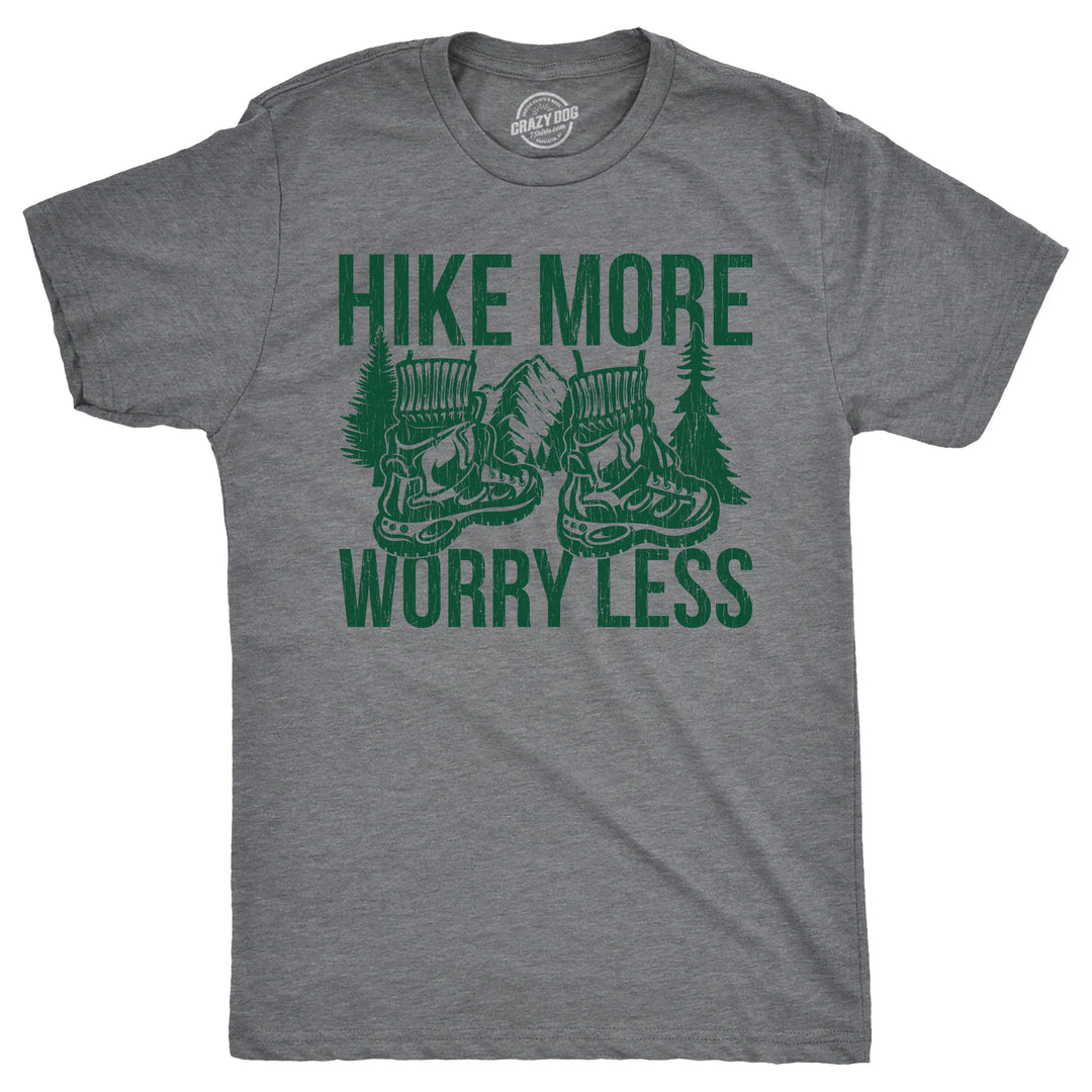 Funny Dark Heather Grey - Hike More Worry Less Hike More Worry Less Mens T Shirt Nerdy camping Tee