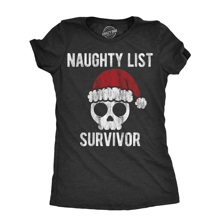 Funny Heather Navy - SURVIVOR Naughty List Survivor Womens T Shirt Nerdy Christmas Sarcastic Tee