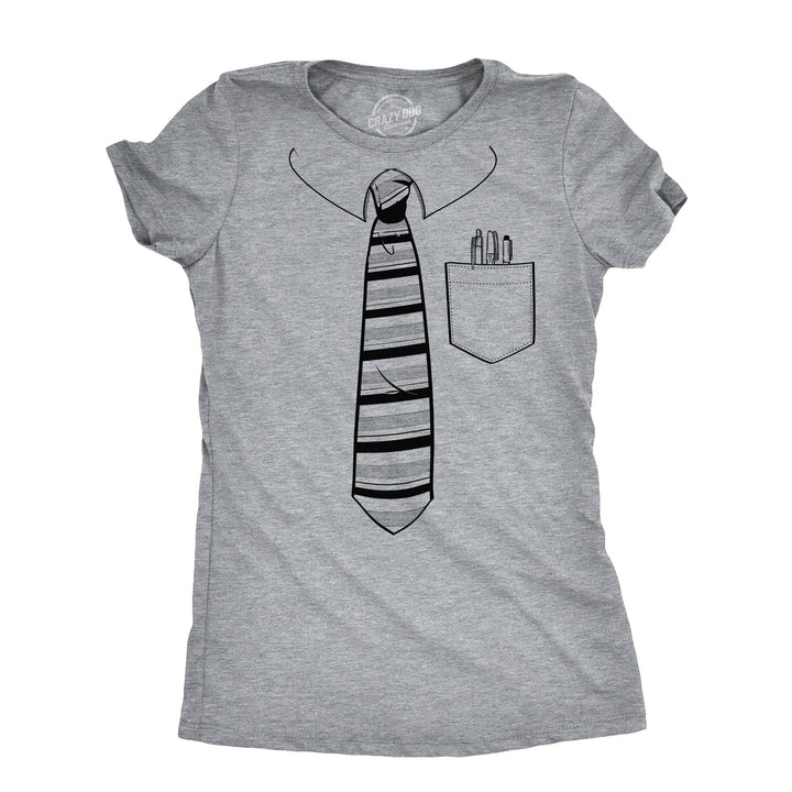 Funny Light Heather Grey - TIE Tie With Pocket Of Pens Womens T Shirt Nerdy Office sarcastic Tee