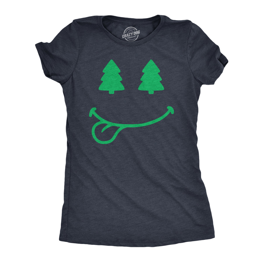 Funny Heather Navy - XMASSMILE Christmas Tree Eyes Smile Womens T Shirt Nerdy Christmas Tee