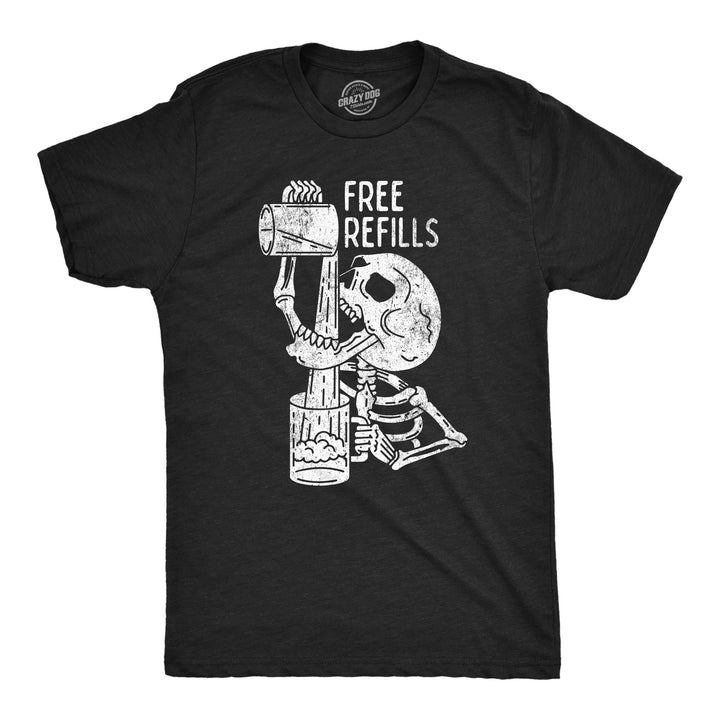 Funny Heather Black - REFILLS Free Refills Mens T Shirt Nerdy halloween Drinking Tee