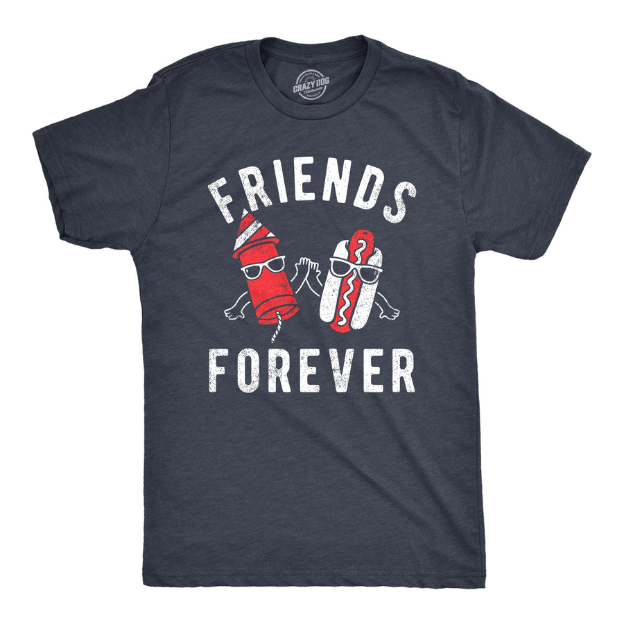 Funny Heather Navy - FRIENDS Friends Forever Firecracker Hot Dog Mens T Shirt Nerdy Fourth Of July Sarcastic Tee