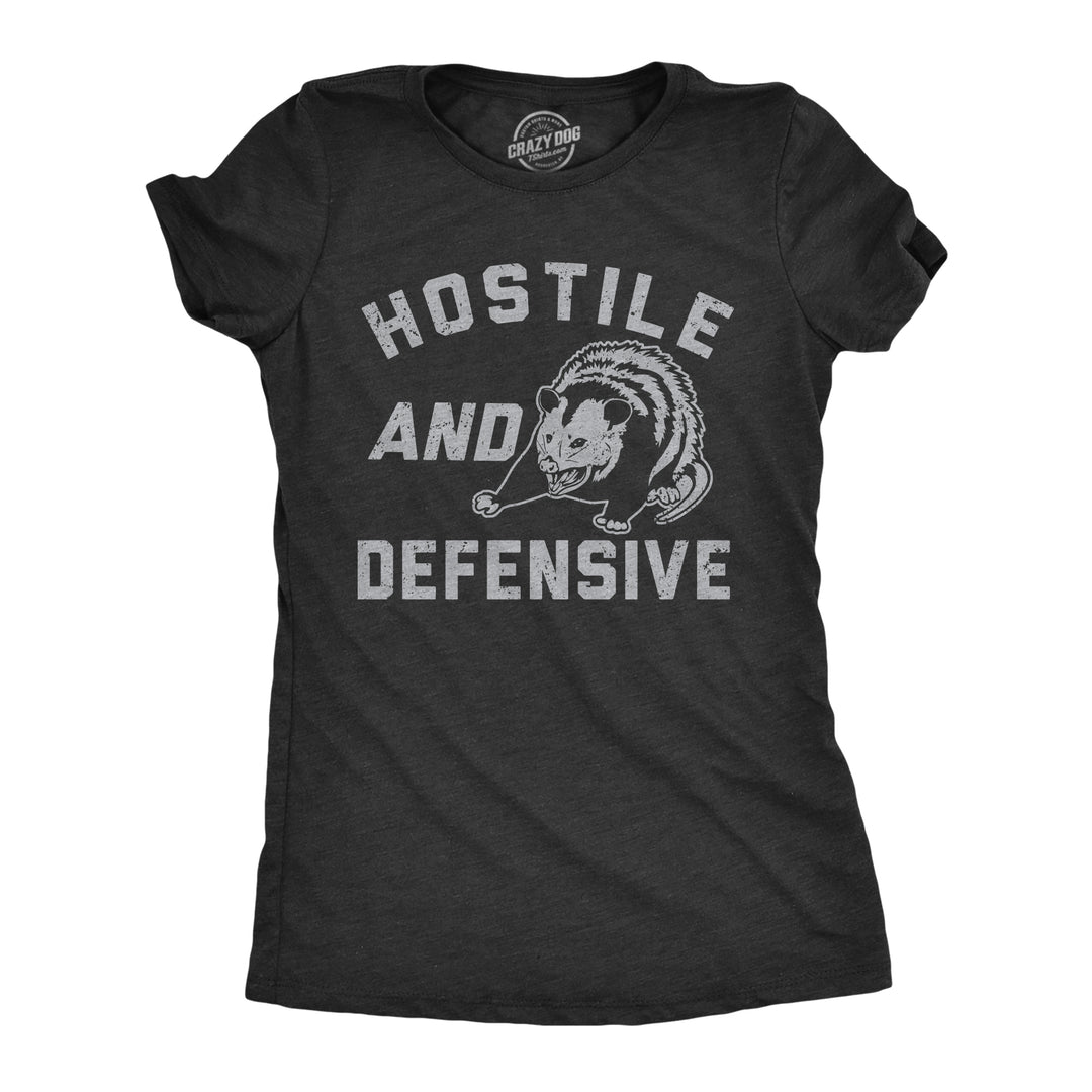 Funny Heather Black - HOSTILE Hostile And Defensive Womens T Shirt Nerdy Sarcastic Tee