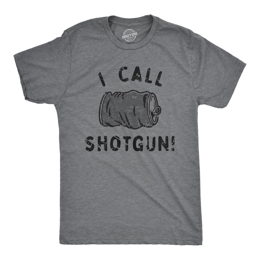 Funny Dark Heather Grey - SHOTGUN I Call Shotgun Mens T Shirt Nerdy Beer Drinking Tee