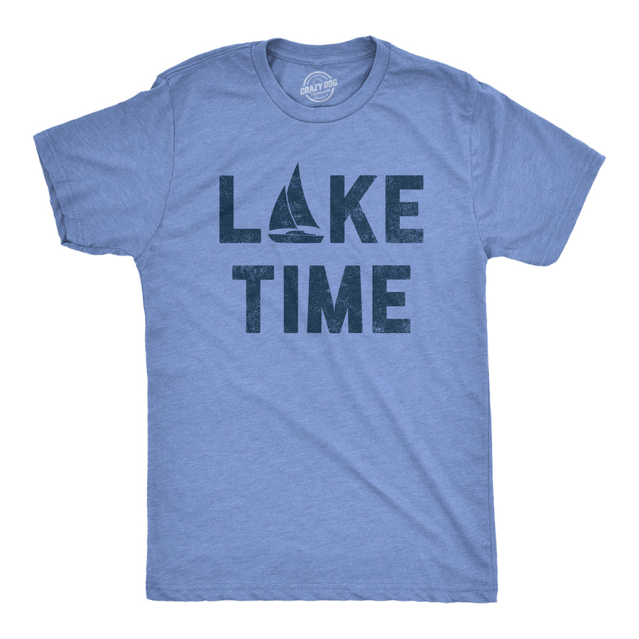 Funny Light Heather Blue - LAKE Lake Time Mens T Shirt Nerdy Vacation Tee