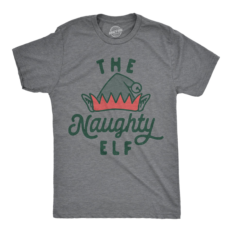 Funny Dark Heather Grey - NAUGHTY The Naughty Elf Mens T Shirt Nerdy Christmas Sarcastic Tee