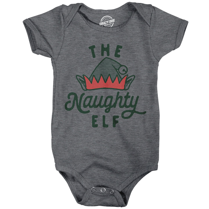 Funny Dark Heather Grey - NAUGHTY The Naughty Elf Onesie Nerdy Christmas Sarcastic Tee