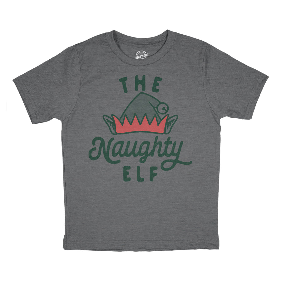 Funny Dark Heather Grey - NAUGHTY The Naughty Elf Youth T Shirt Nerdy Christmas Sarcastic Tee