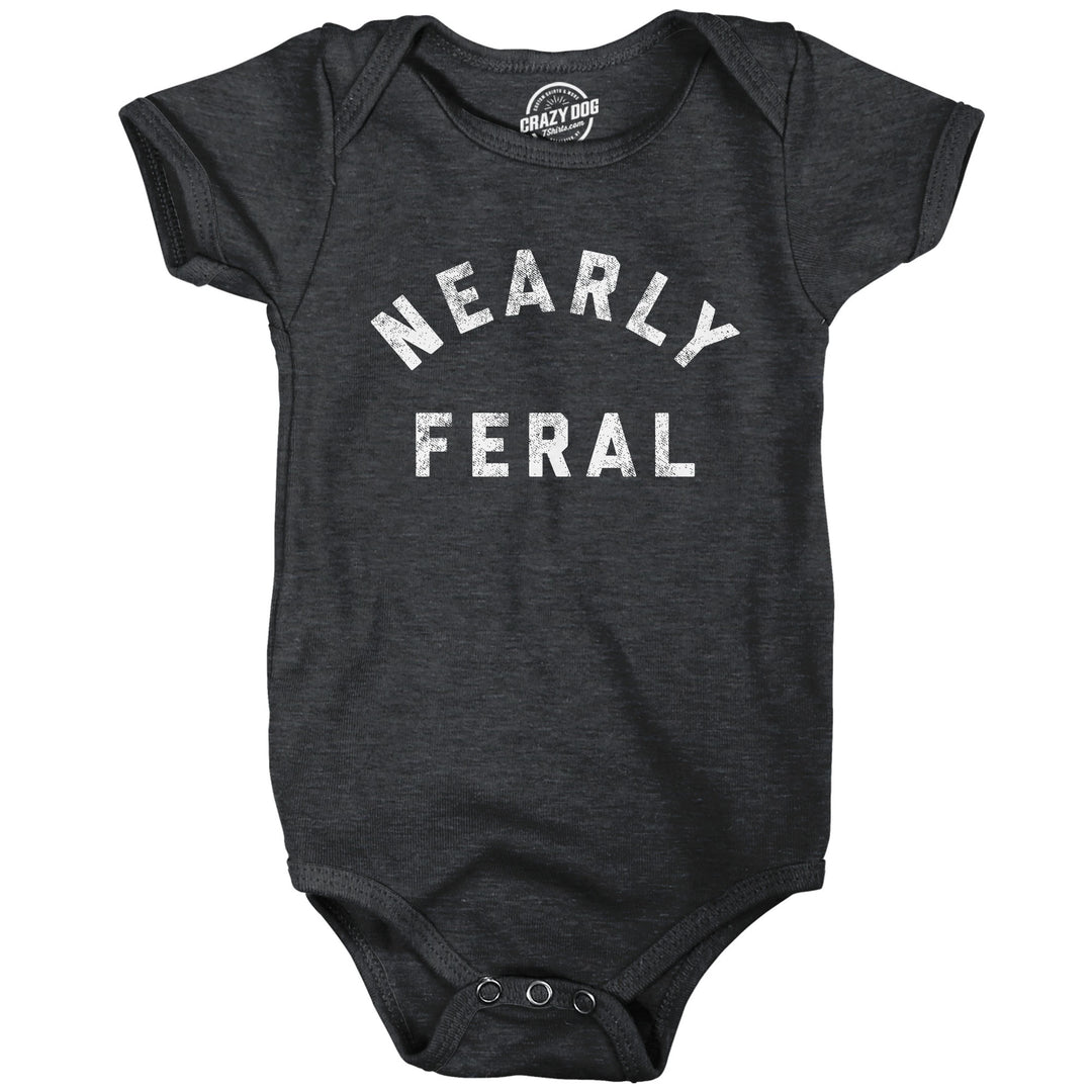 Funny Heather Black - FERAL Nearly Feral Onesie Nerdy animal Sarcastic Tee