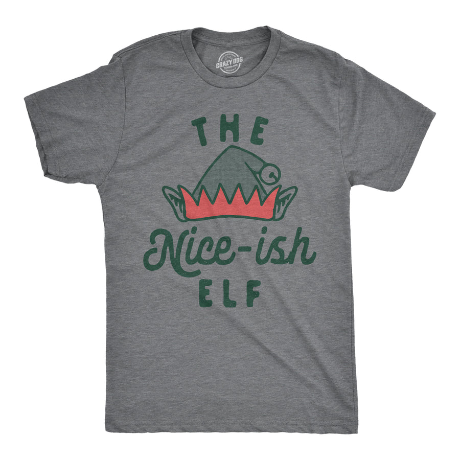 Funny Dark Heather Grey - NICEISH The Nice Ish Elf Mens T Shirt Nerdy Christmas Sarcastic Tee