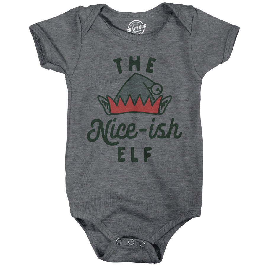 Funny Dark Heather Grey - NICEISH The Nice Ish Elf Onesie Nerdy Christmas Sarcastic Tee