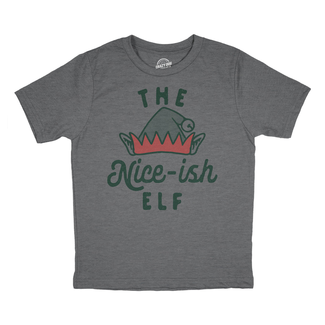 Funny Dark Heather Grey - NICEISH The Nice Ish Elf Youth T Shirt Nerdy Christmas Sarcastic Tee