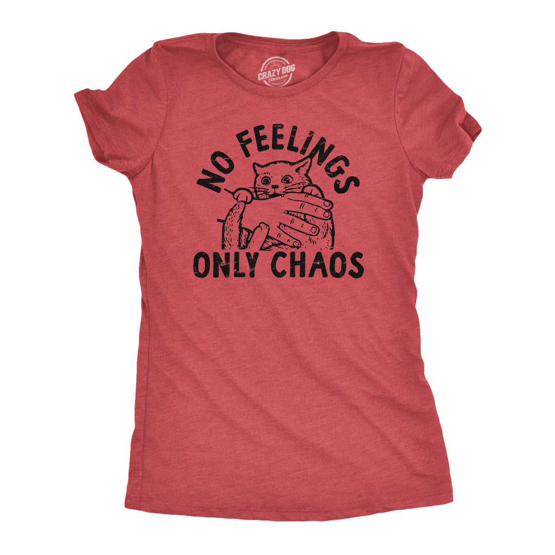 Funny Heather Red - CHAOS No Feelings Only Chaos Womens T Shirt Nerdy Cat sarcastic Tee