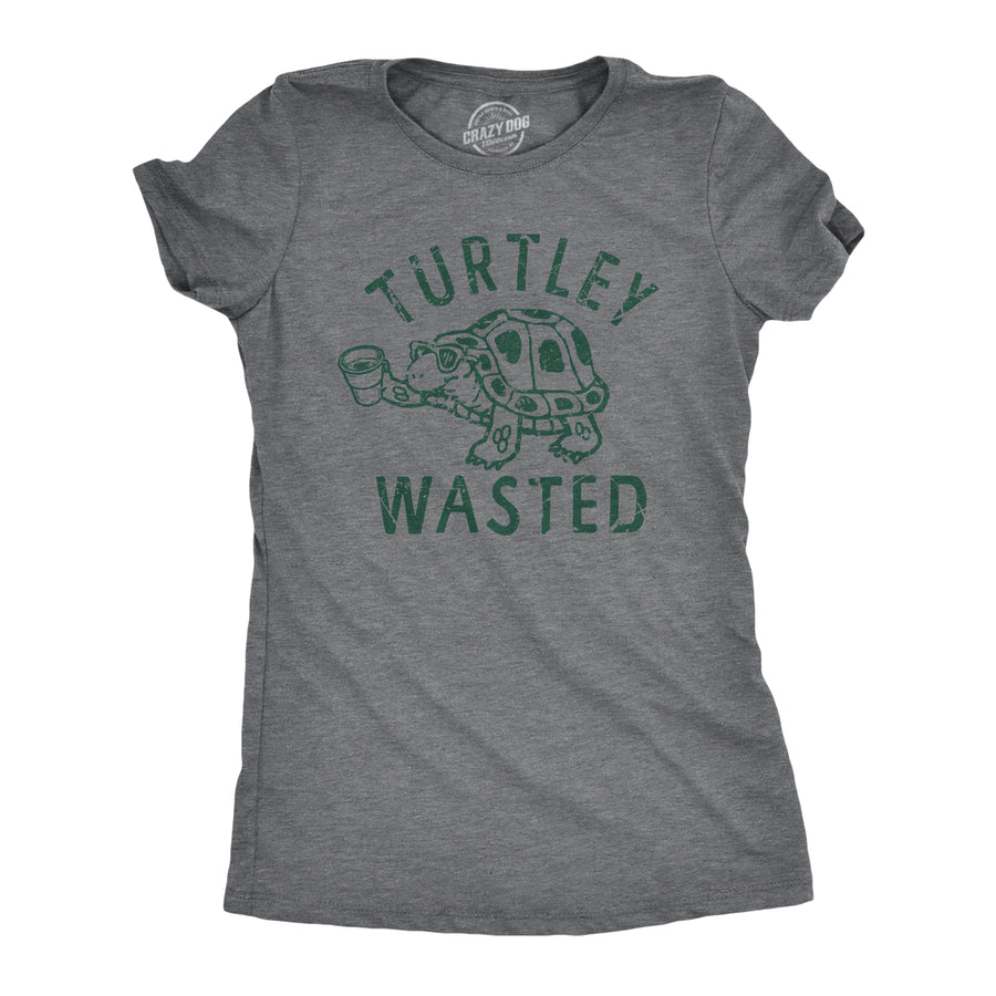 Funny Dark Heather Grey - TURTLEY Turtley Wasted Womens T Shirt Nerdy Drinking Animal Tee